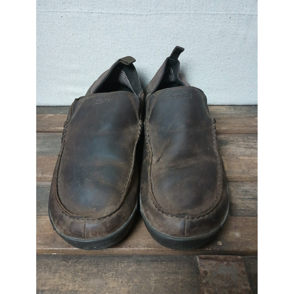 OluKai Leather Loafer Slip On Comfort Casual Shoes Brown Mens Size M14